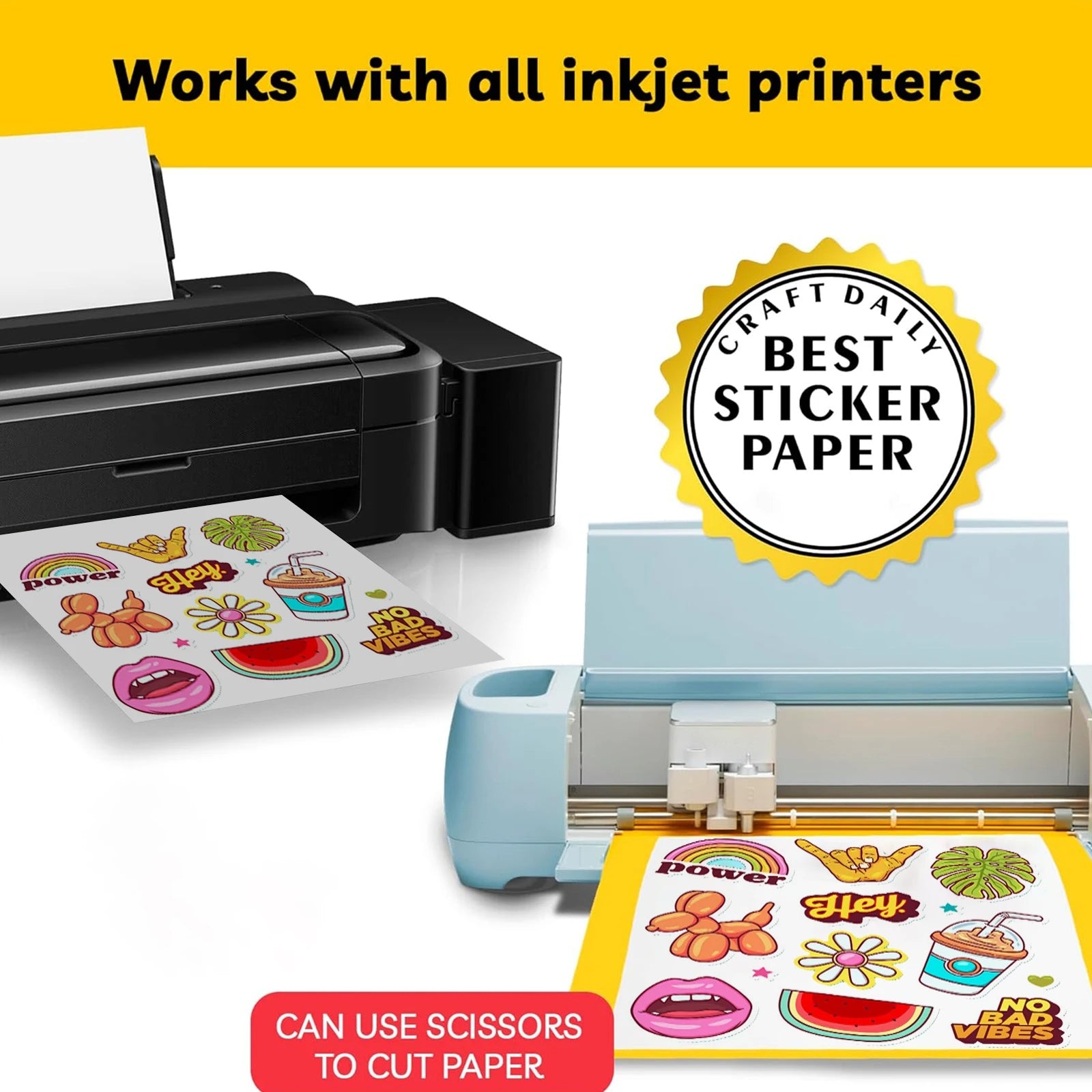waterproof vinyl sticker sheets A4(8.3 x 11.7) Size printable Inkjet Printer and Laser White Glossy Sticker Paper thumbnail 4