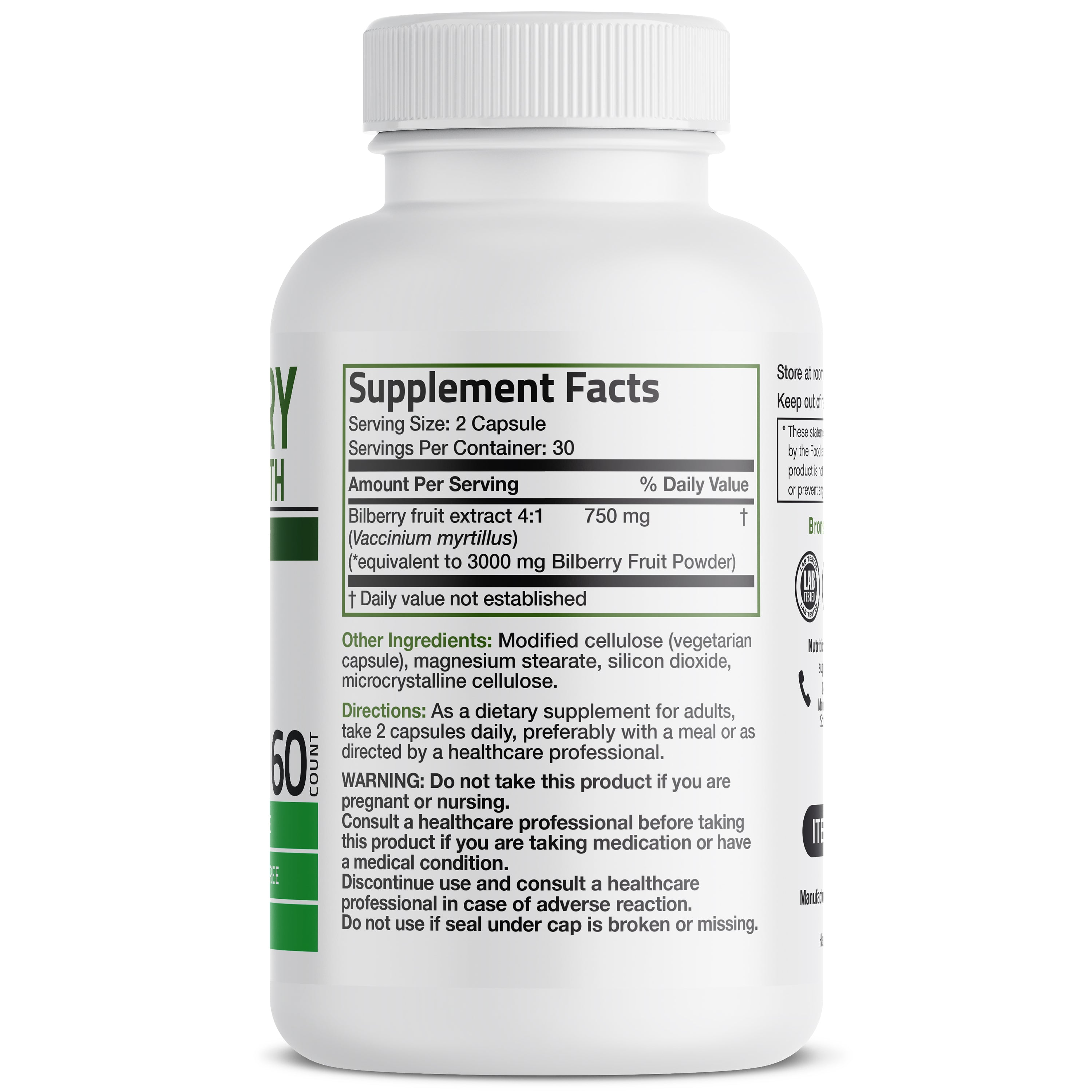 Bronson Vitamins Bilberry Extra Strength 3000 Mg 60 Caps thumbnail 3