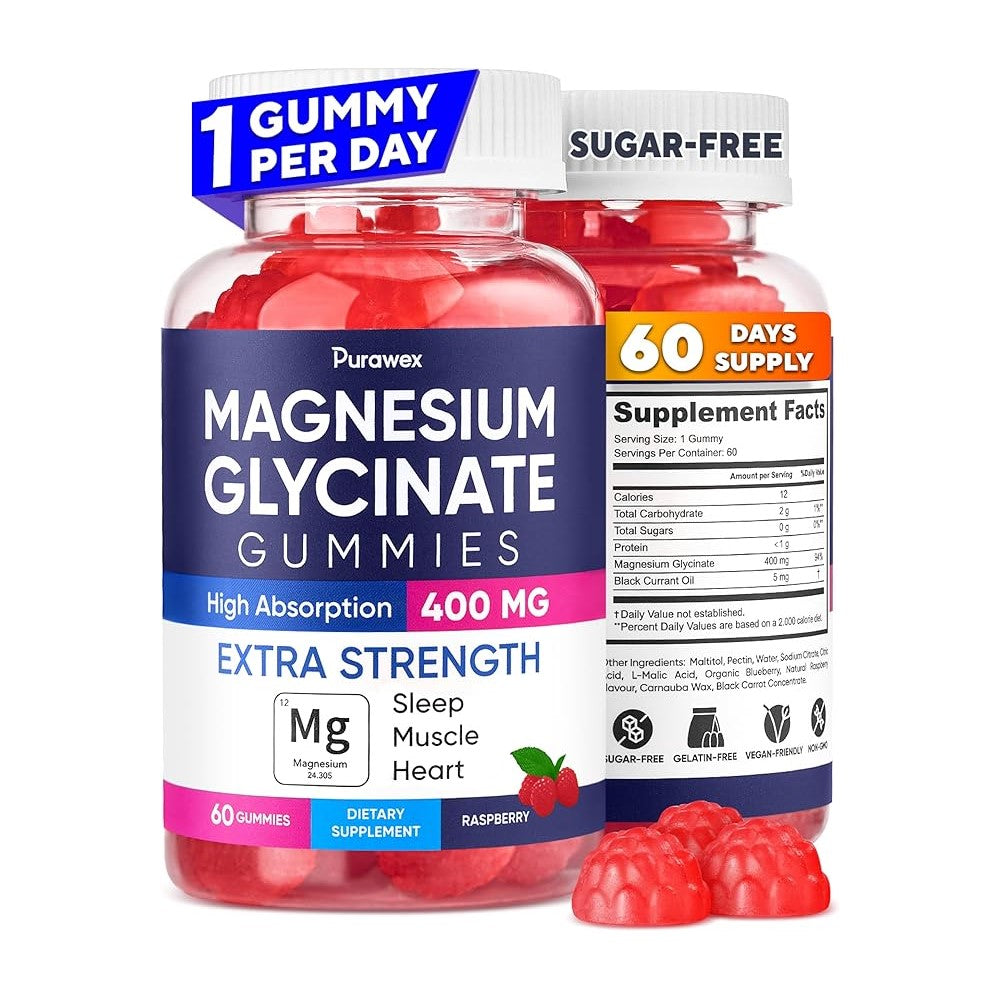 Purawex Magnesium Glycinate Gummies – Extra Strength 400mg 60 Gummies thumbnail 2