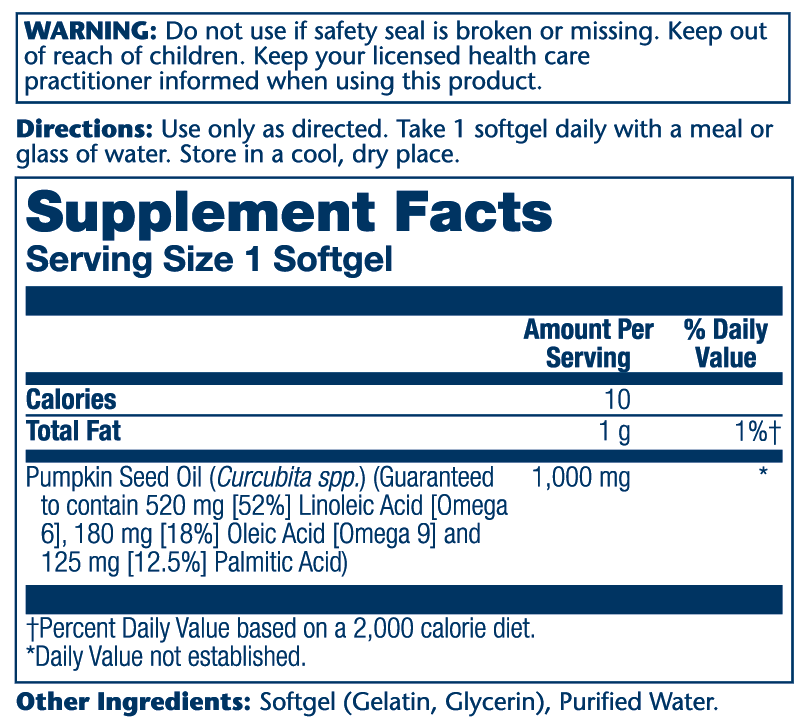 Solaray Pumpkin Seed Oil 1000mg 90 Softgels thumbnail 2