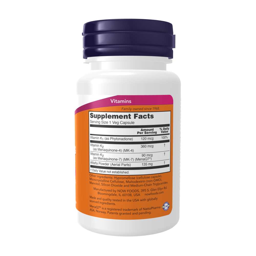 Now Foods Mk-7 Plus with K1 & Mk-4 – Bone & Cardiovascular Support – 90 Veg Capsules thumbnail 2