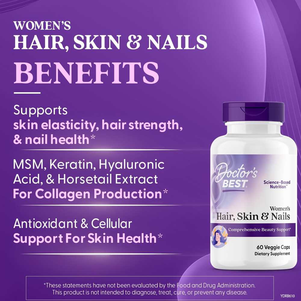 Doctor's Best Women's Hair, Skin & Nails Veggie Caps 60 Count thumbnail 2