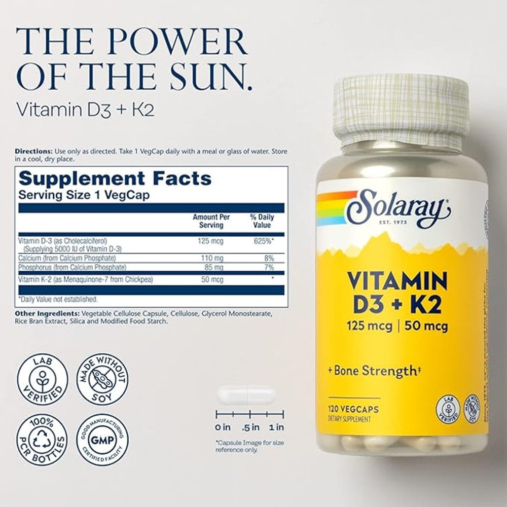 Solaray Vitamin D3 + K2 – Bone & Heart Health thumbnail 2