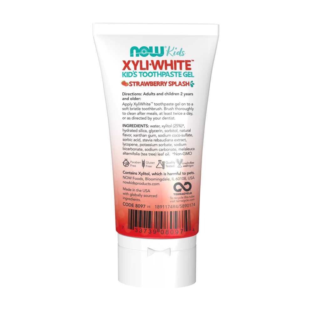 Now Foods Xyli-White Kid's Toothpaste Gel – Fluoride & Sls Free Formula – Strawberry Splash – 85 G thumbnail 2