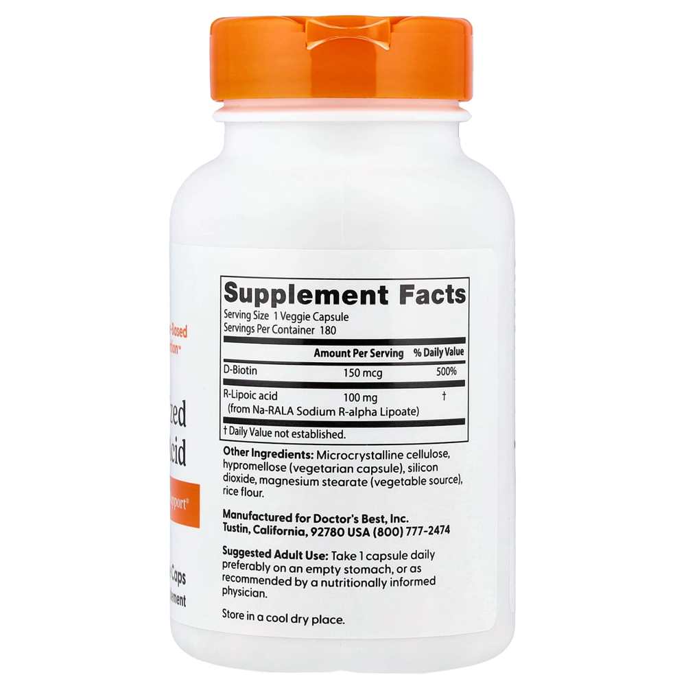 Doctor's Best Stabilized R-Lipoic Acid 100mg Veggie Caps 180 Count thumbnail 2