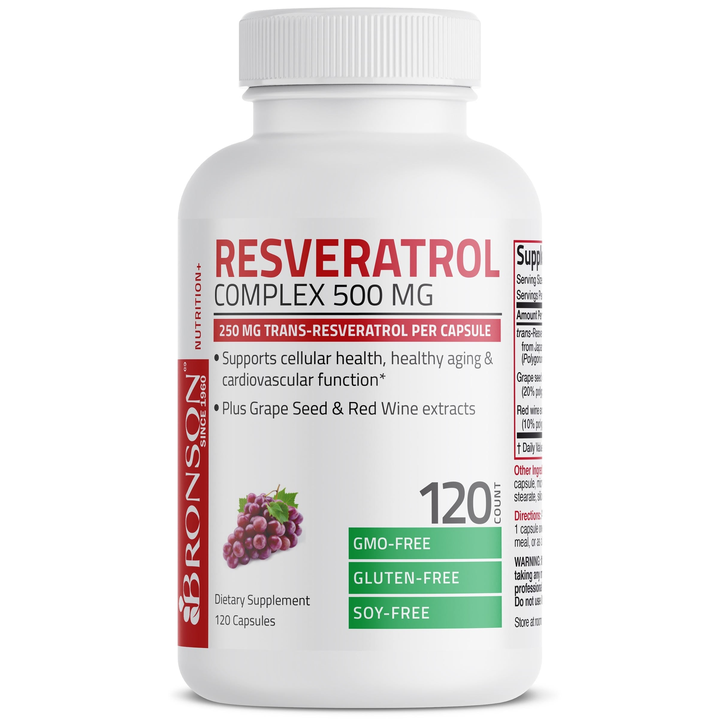 Bronson Vitamins Resveratrol Complex - 500 Mg 60 Caps thumbnail 2