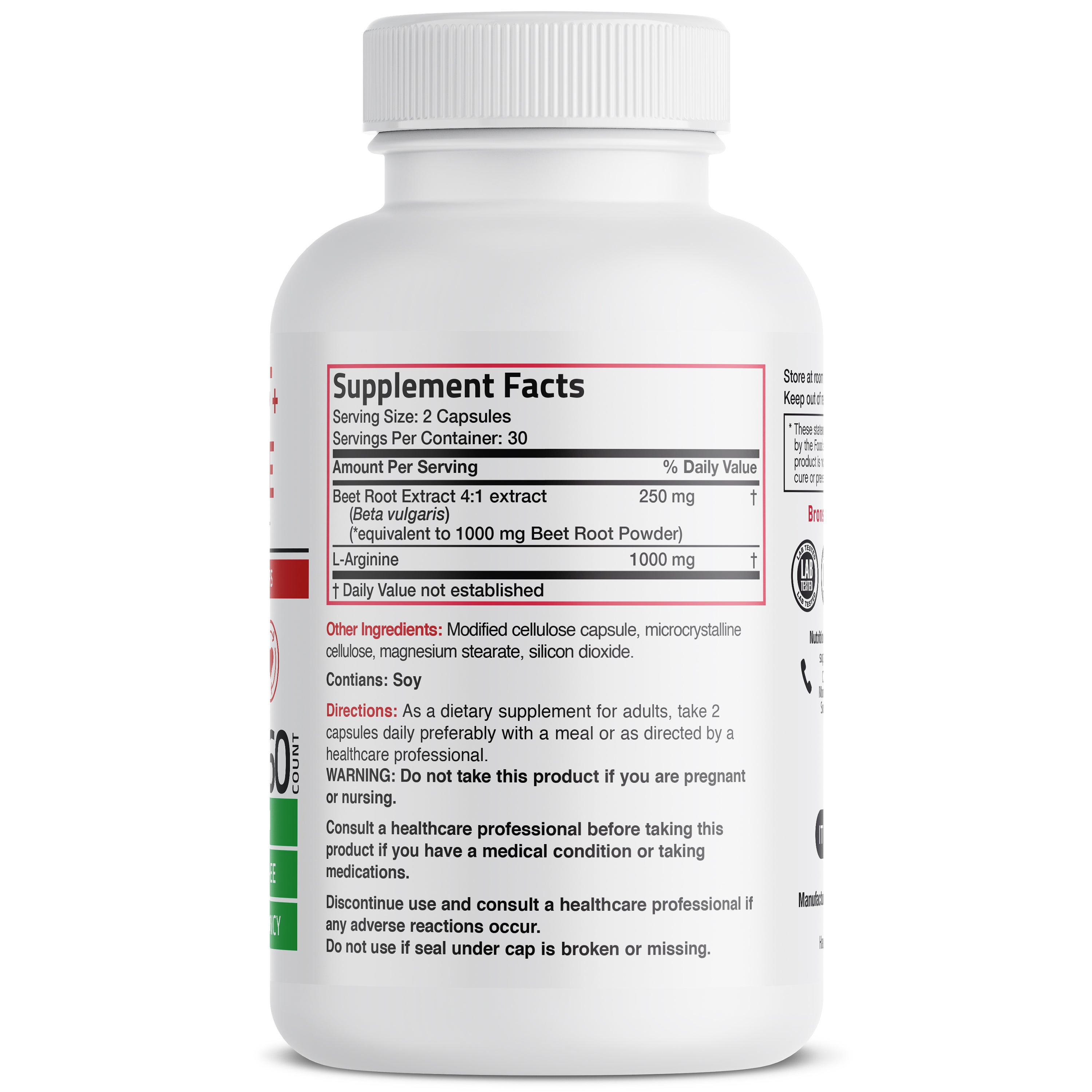 Bronson Vitamins Beet Root + L-Arginine 60 Caps thumbnail 4