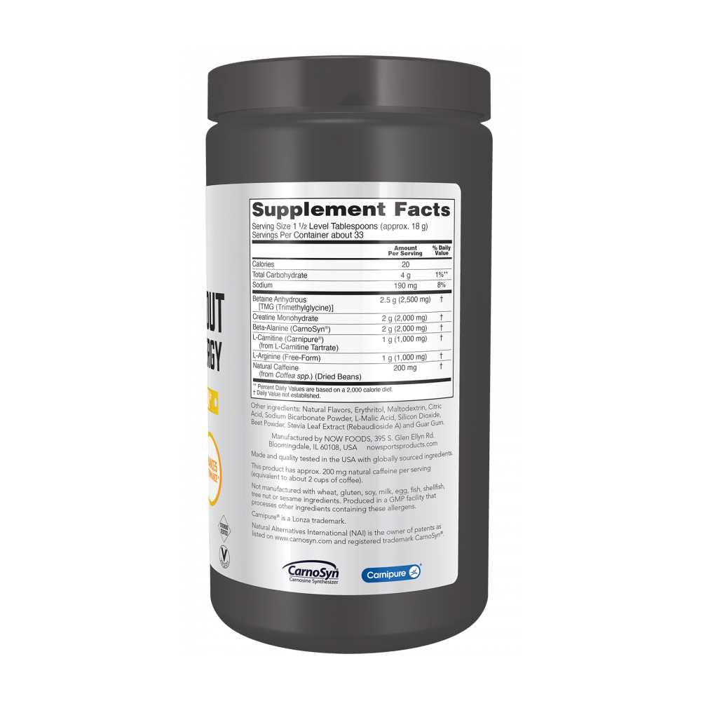 Now Sports Pre-Workout Advanced Energy Powder 600g thumbnail 2