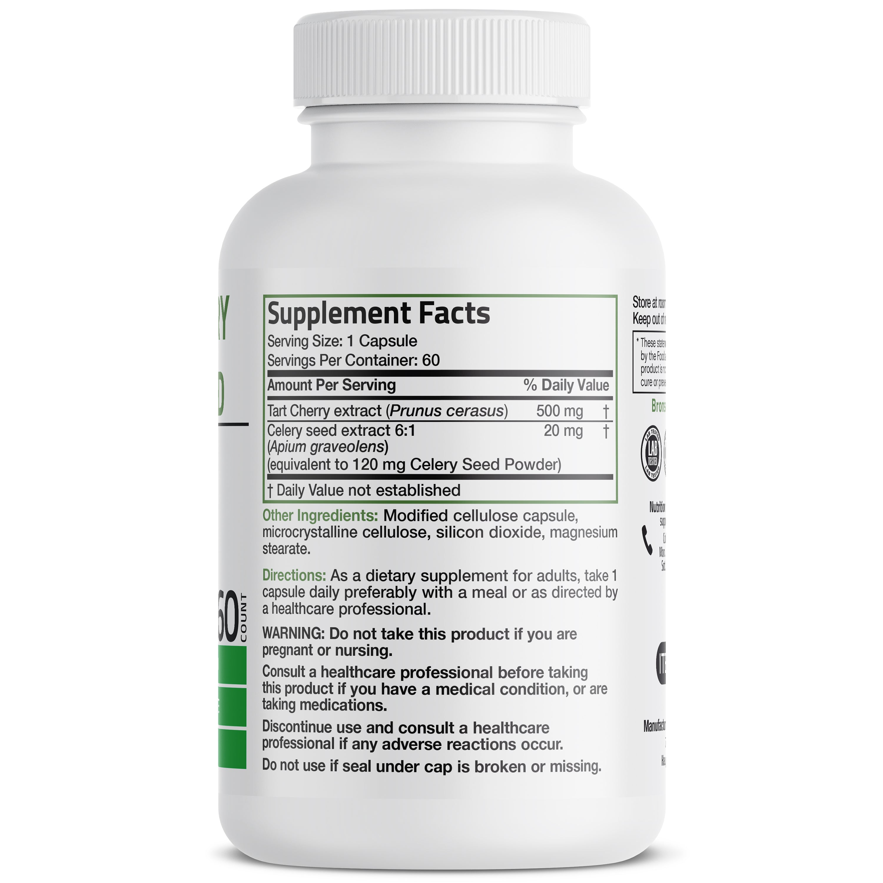 Bronson Vitamins Tart Cherry Extract Plus Celery Seed 60 Caps thumbnail 3