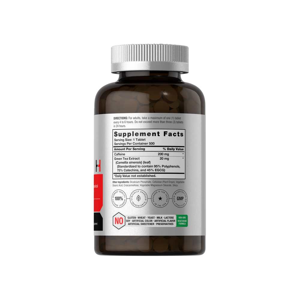 Horbäach Caffeine Pills 200mg with Green Tea | 500 Tablets thumbnail 2
