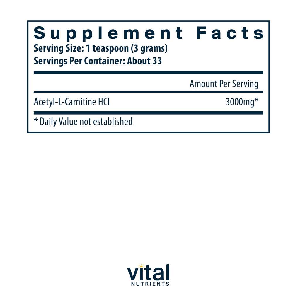 Vital Nutrients Acetyl L-Carnitine Powder 100g thumbnail 2