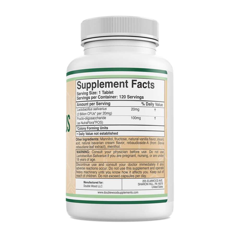 Double Wood Lactobacillus Salivarius – 2 Billion Cf Us per Tablet | 120 Chewables thumbnail 2
