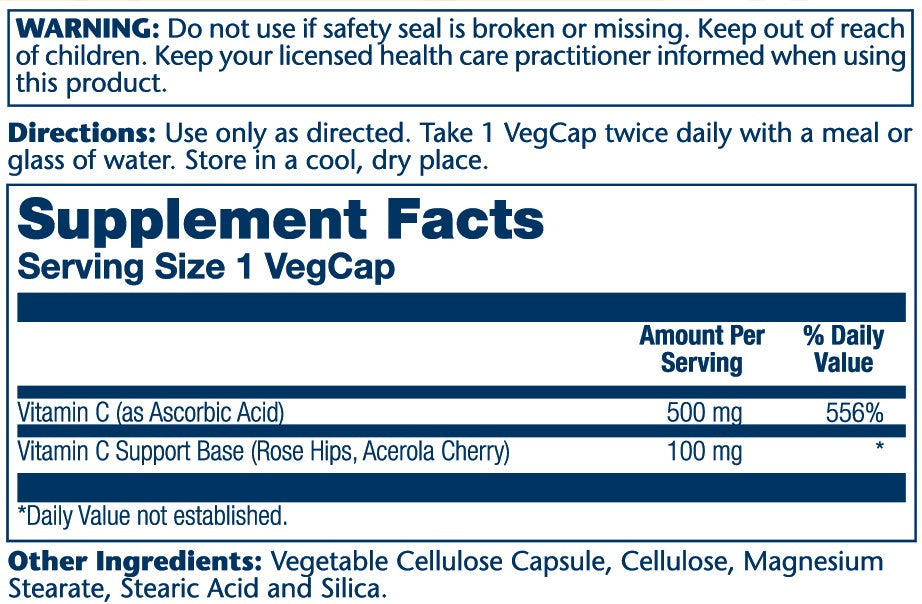 Solaray Vitamin C with Rose Hips & Acerola 500mg 100 Caps thumbnail 2