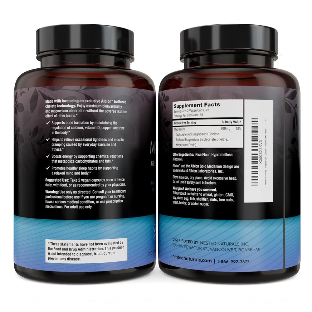 Nested Naturals Magnesium Glycinate Chelate Capsules - Helps In Muscle Cramping thumbnail 2
