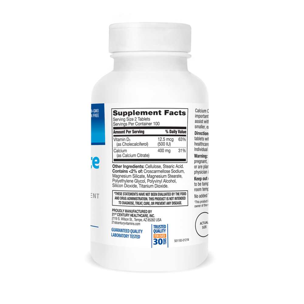 21st Century Calcium Citrate Petites +d3 200 Coated Tablets thumbnail 2