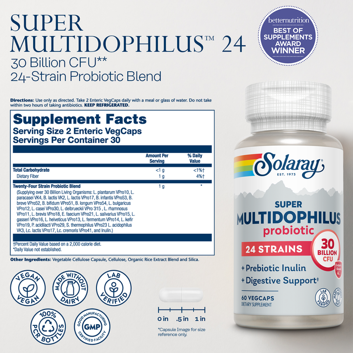 Solaray Super Multidophilus 24 Strain Probiotic, 30 Billion Cfu 60 Caps thumbnail 2