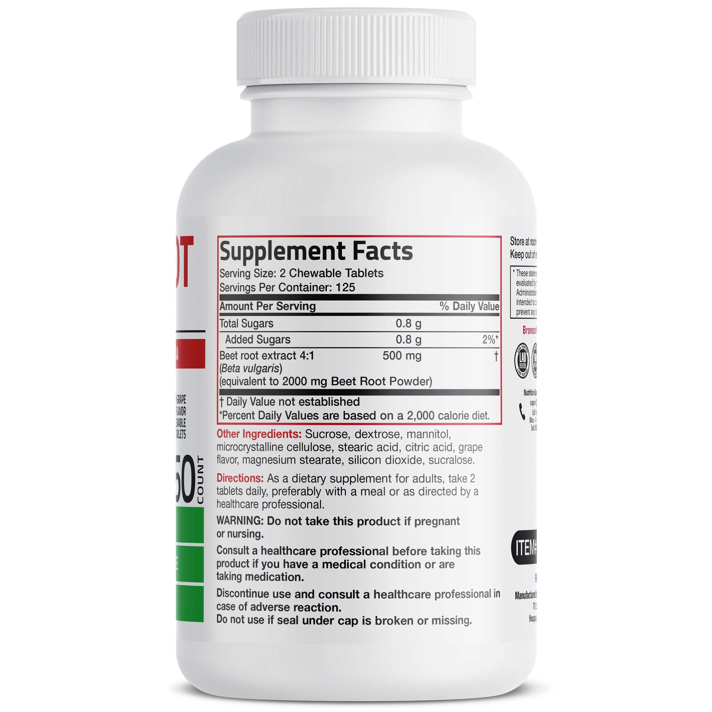 Bronson Vitamins Beet Root Chewables 2000 Mg, 250 Grape Flavored Tablets thumbnail 2