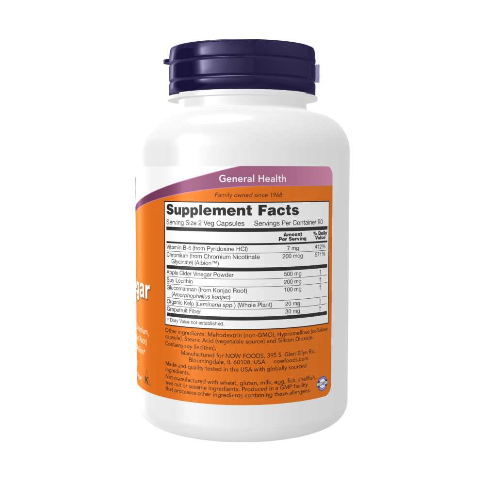 Now Foods Cider Vinegar Diet Formula – Glucose Metabolism Support with Grapefruit, B-6, Chromium & Glucomannan – 180 Veg Capsules thumbnail 2
