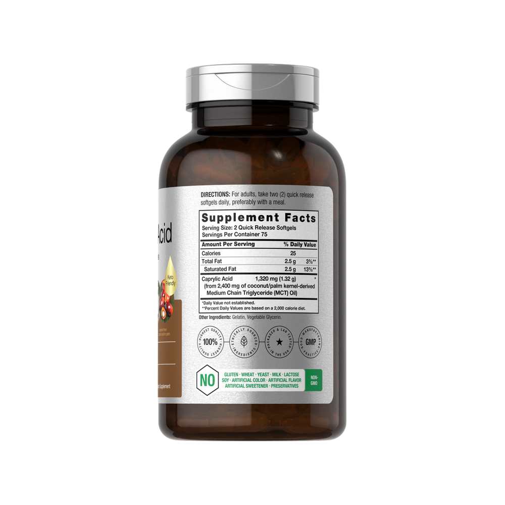 Horbäach Caprylic Acid 1320mg per Serving | 150 Softgels thumbnail 2