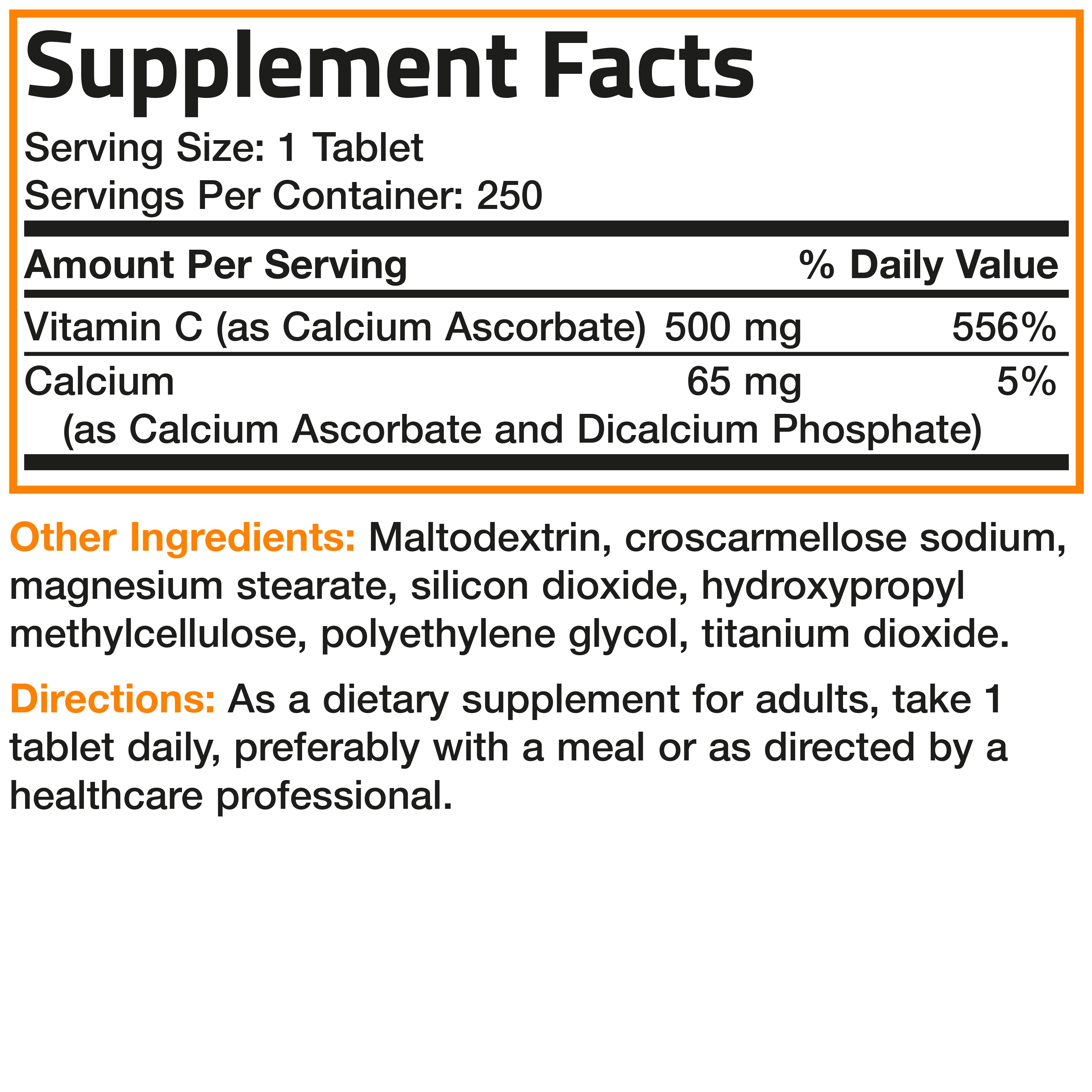 Bronson Vitamins Buffered Vitamin C with Calcium Ascorbate - 500 Mg - 250 Tablets thumbnail 2