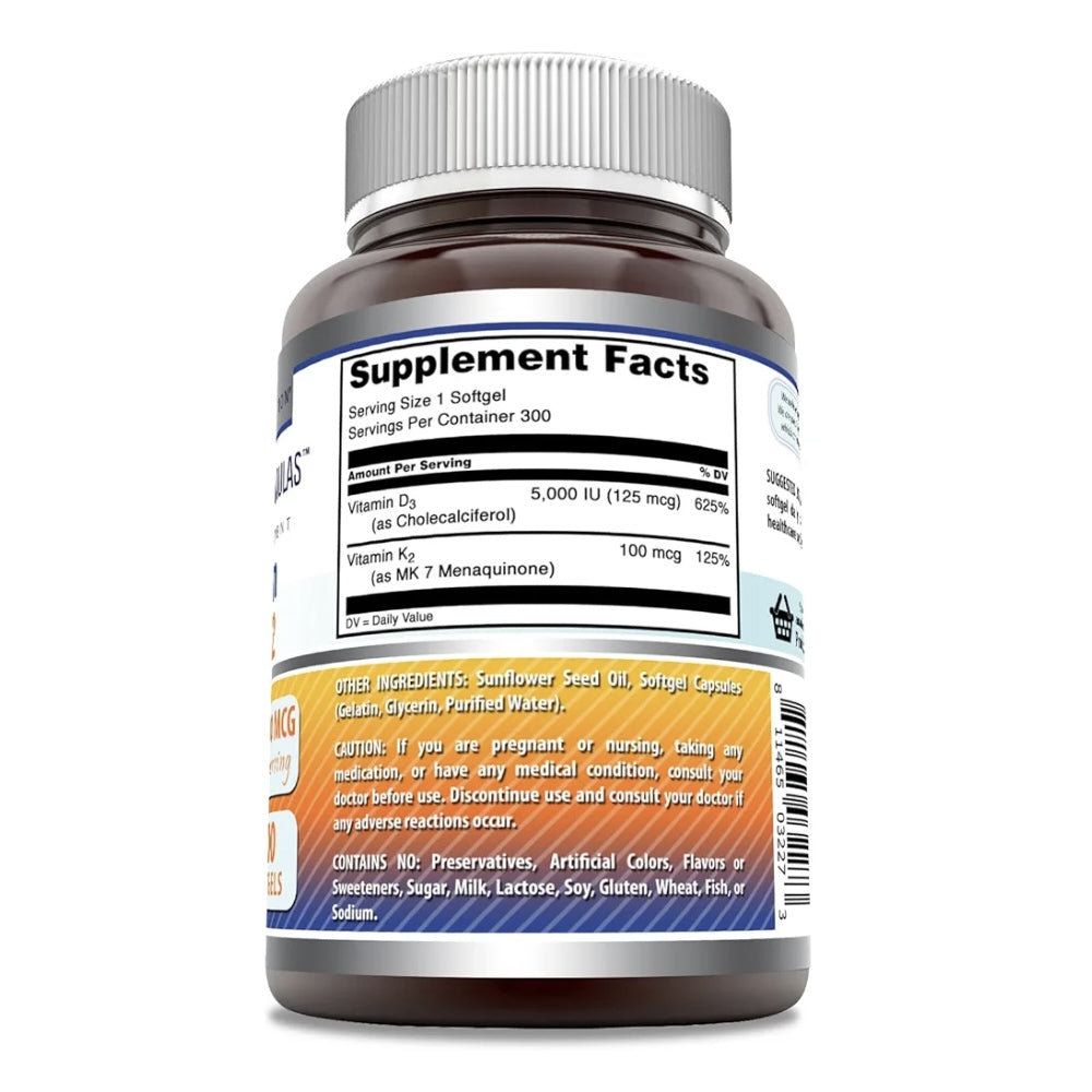 Amazing Formulas Vitamin D3 (as Cholecalciferol) 5000 Iu + Vitamin K2 100 Mcg thumbnail 2
