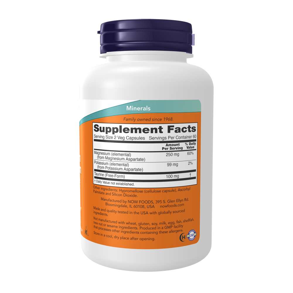 Now Foods Magnesium & Potassium Aspartate with Taurine – Heart, Muscle & Nerve Function Support – 120 Veg Capsules thumbnail 2