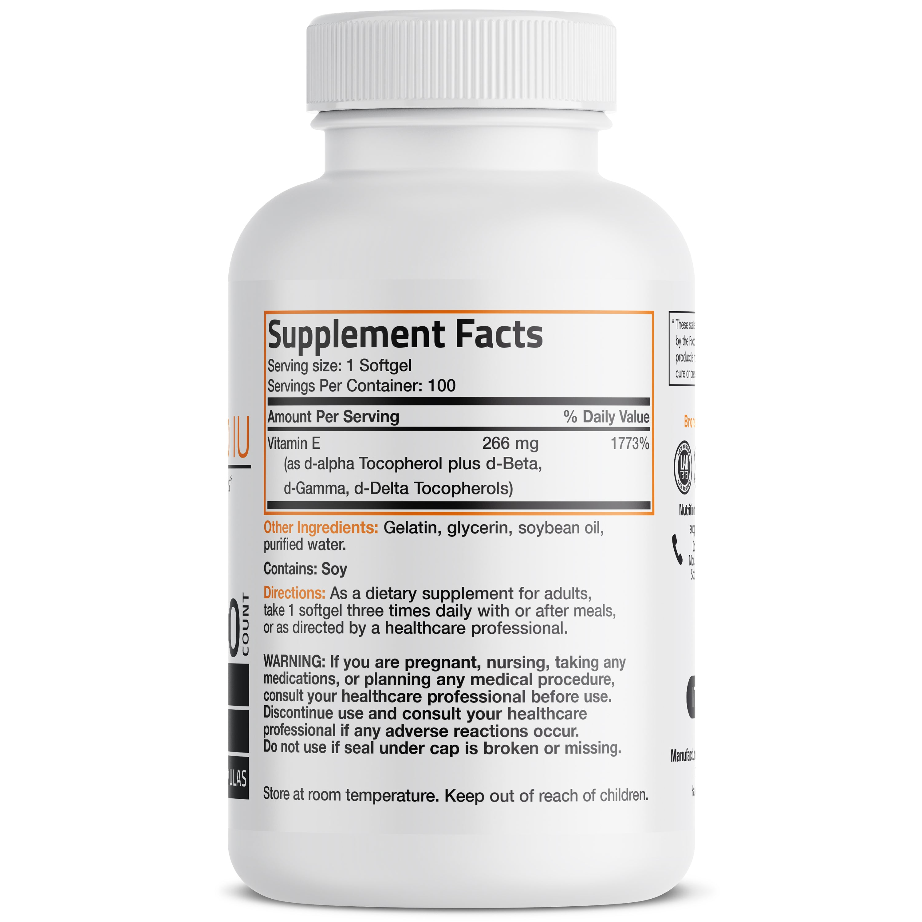 Bronson Vitamins Natural Vitamin E Complex - 400 Iu 100 Softgels thumbnail 2
