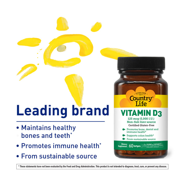 Country Life Vitamins Vitamin D3 5,000 I.U. 60 Softgels thumbnail 2