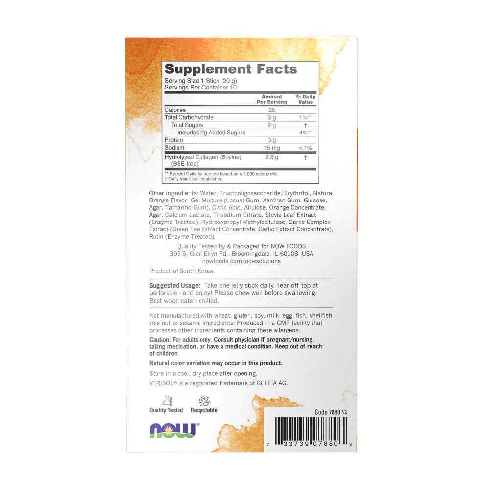 Now Foods Collagen Jelly Beauty Complex – with Verisol® Bioactive Collagen Peptides – Radiant Skin & Wrinkle Reduction – 10 Jelly Sticks – 200 G (7.05 Oz. thumbnail 2