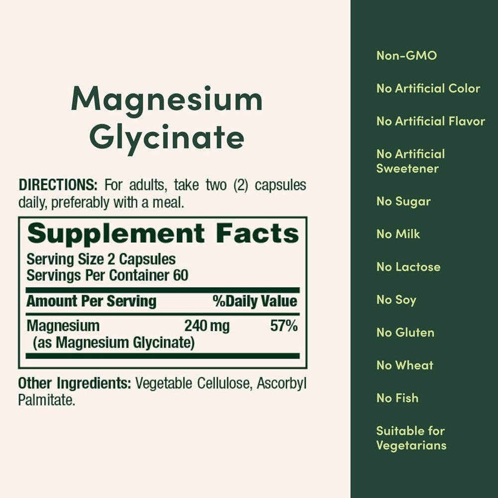 Magnesium Glycinate – Nature's Bounty 240MG Relaxation and Bone, Heart & Nerve Health – Non-GMO, Gluten-Free thumbnail 6