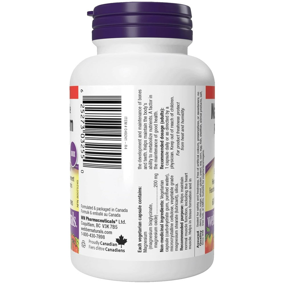 Webber Naturals Magnesium Bisglycinate 200mg – Gentle Formula 60 Capsules thumbnail 3