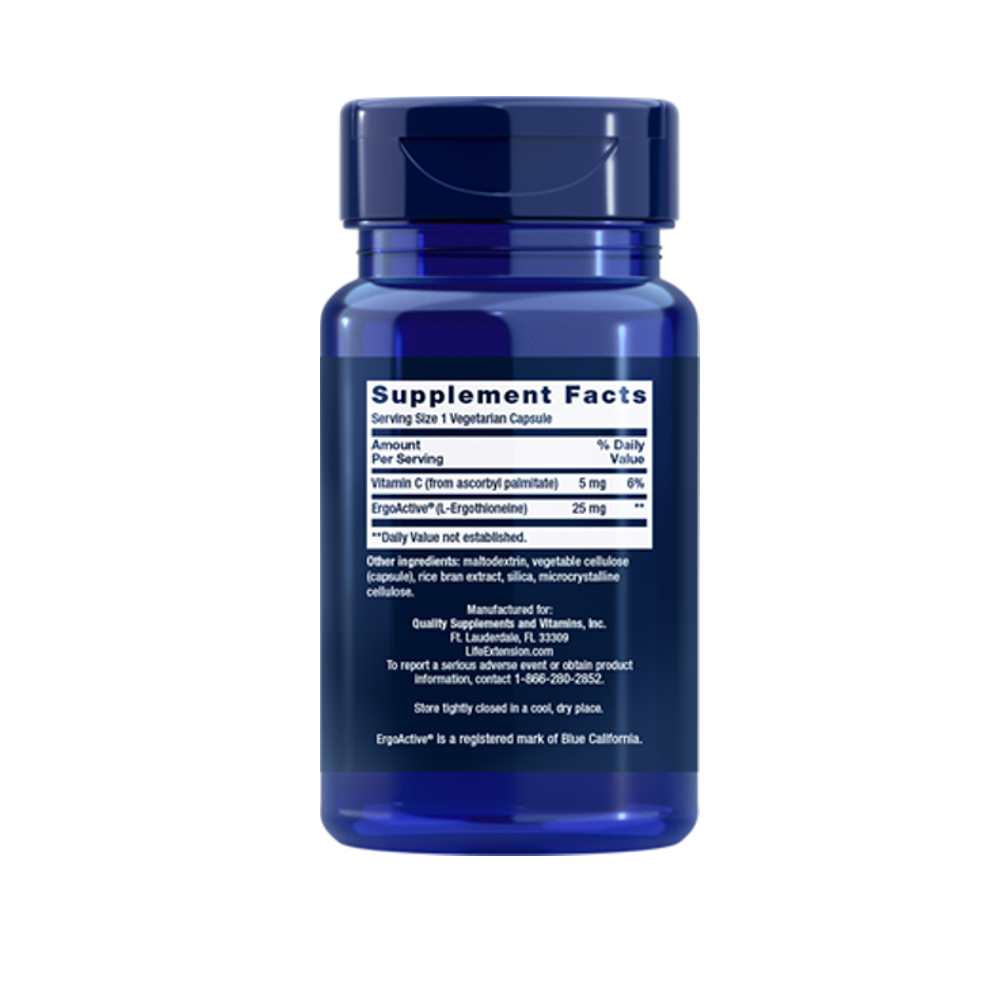 Life Extension Mega L-Ergothioneine 25 Mg 30 Vegetarian Capsules thumbnail 2