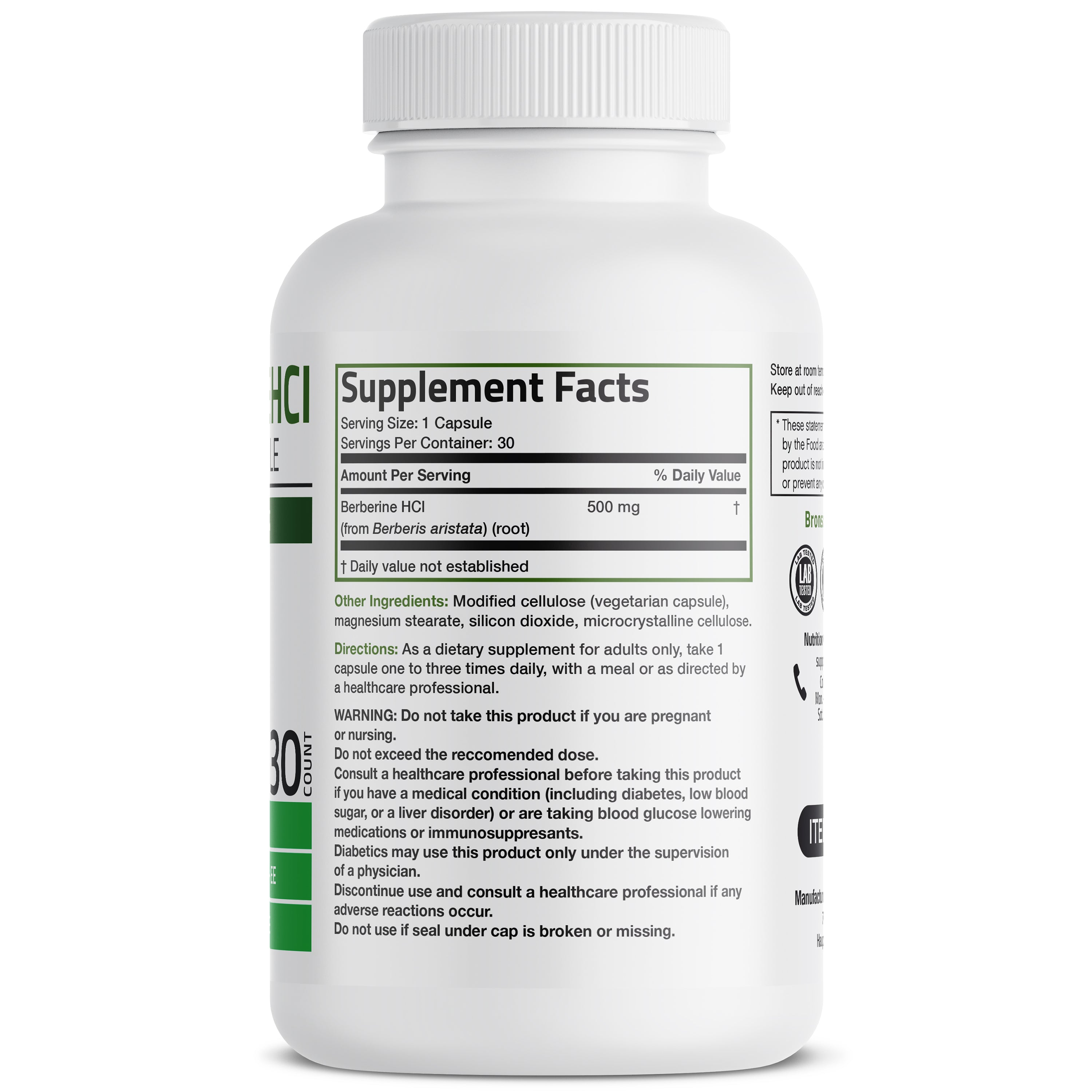 Bronson Vitamins Berberine 500 Mg 30 Caps thumbnail 4