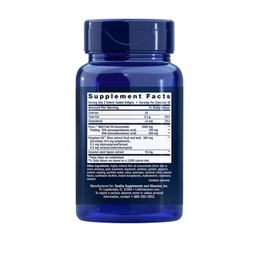Life Extension Super Omega-3 Epa/dha Fish Oil, Sesame Lignans & Olive Extract 60 Enteric-Coated Softgels thumbnail 3