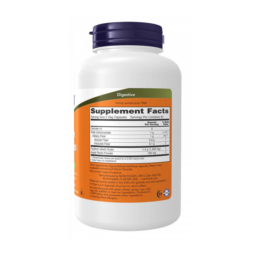 Now Foods Psyllium Husk 700 Mg – Fiber & Gut Health with Apple Pectin – 180 Vegetarian Capsules thumbnail 2