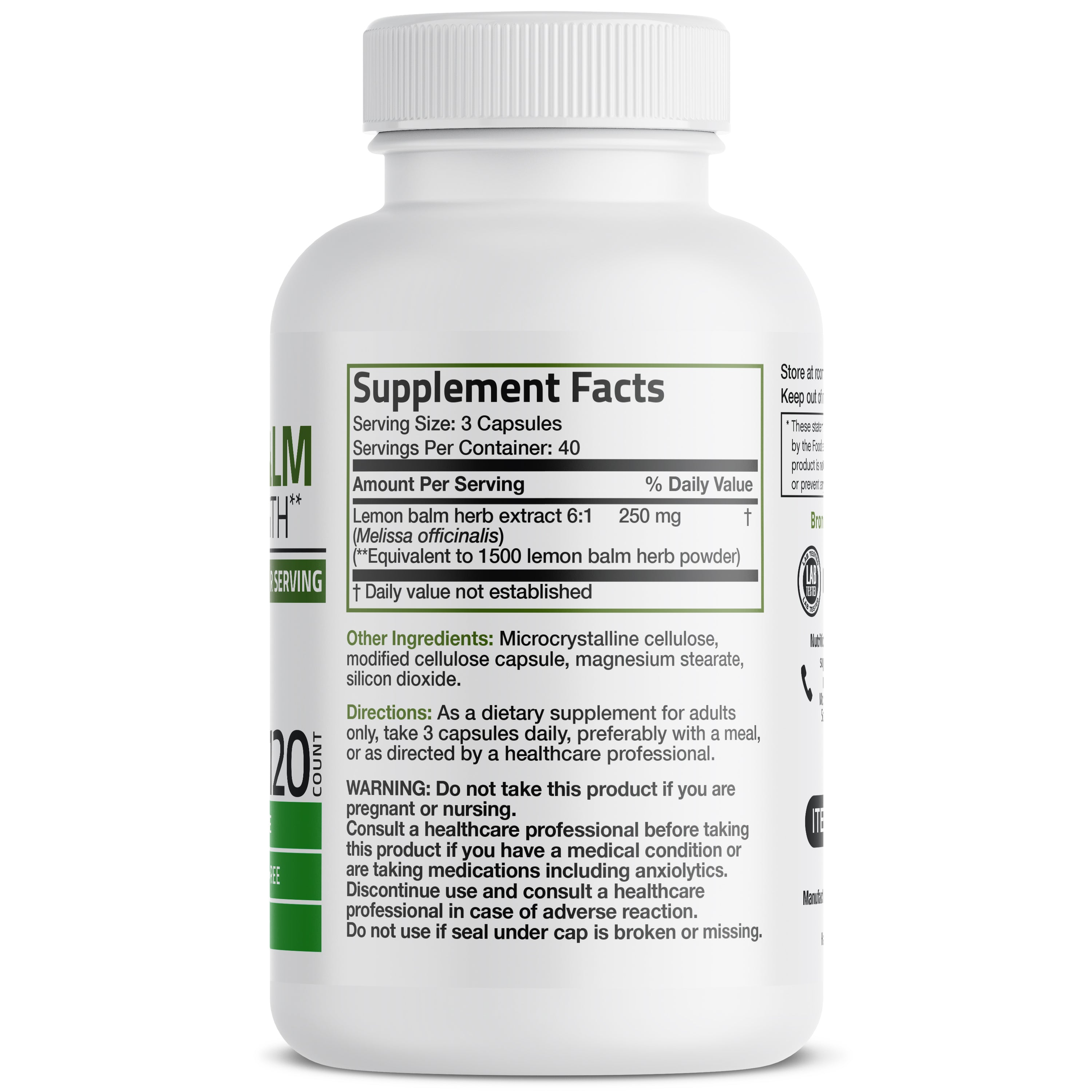 Bronson Vitamins Melissa Lemon Balm 1500 Mg per Serving 120 Caps thumbnail 3