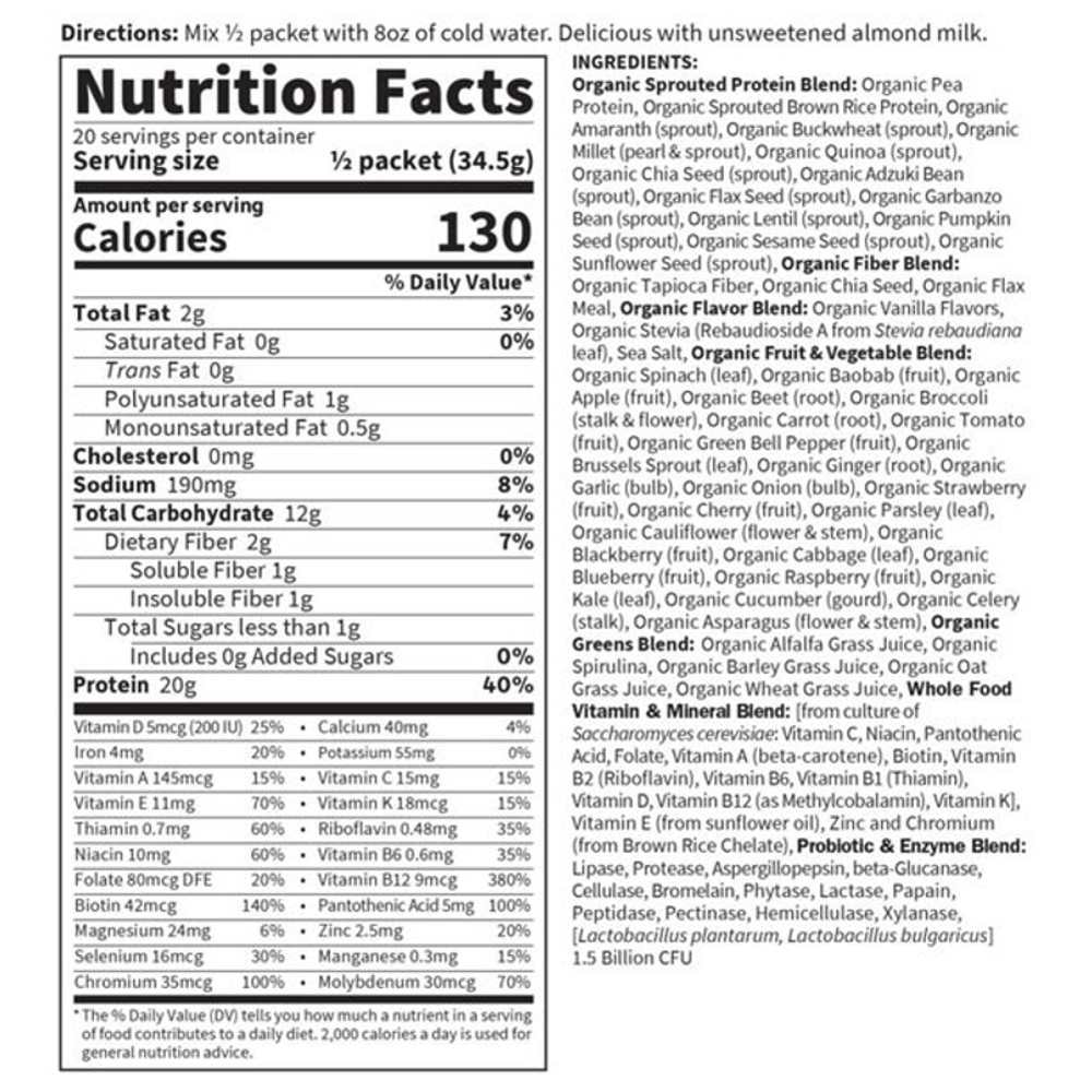Garden of Life Raw Organic Meal Shake & Meal Replacement Vanilla 10 Packets 2.4 Oz (69g) Powder thumbnail 2