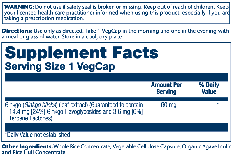 Solaray Ginkgo Biloba Leaf Extract 60mg 60 Caps thumbnail 3