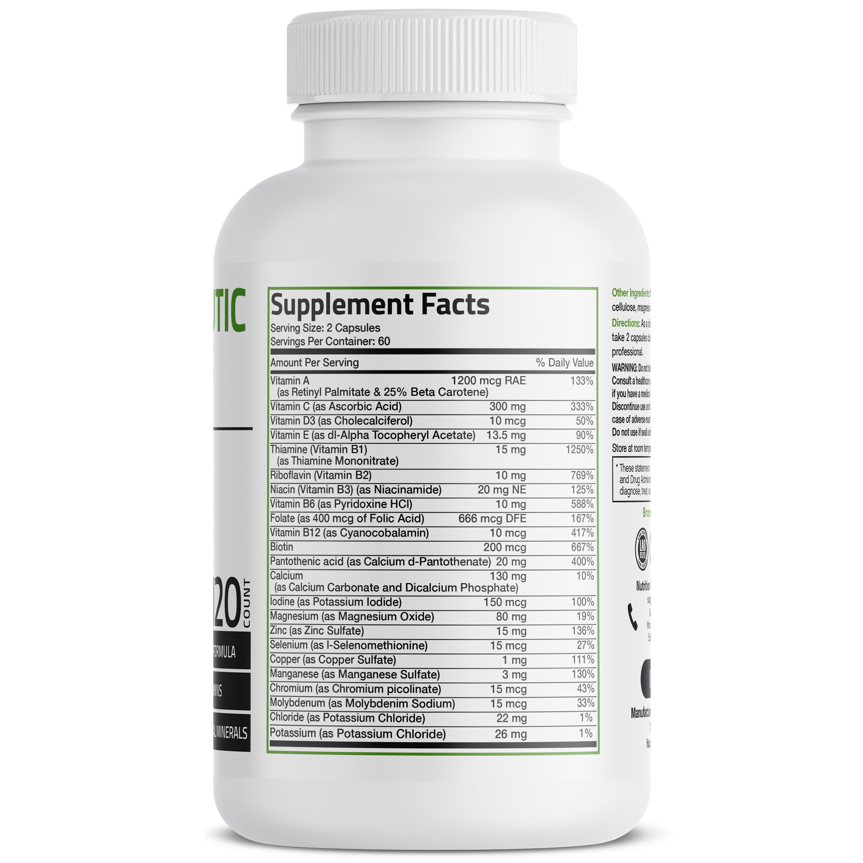 Bronson Vitamins Therapeutic Formula Multivitamin No Iron - 120 Capsules thumbnail 2