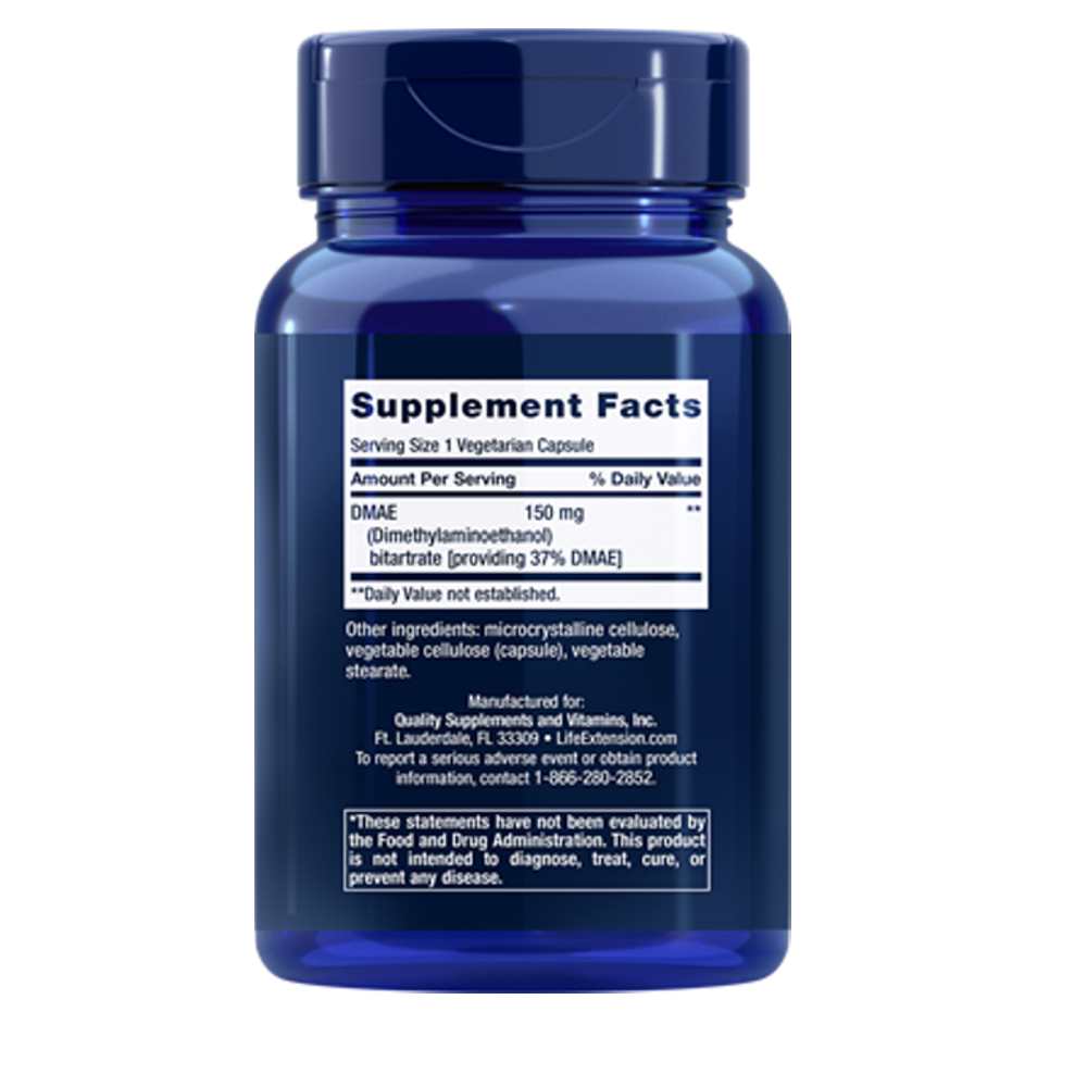 Life Extension Dmae Bitartrate Dimethylaminoethanol 150 Mg – 200 Vegetarian Capsules thumbnail 2