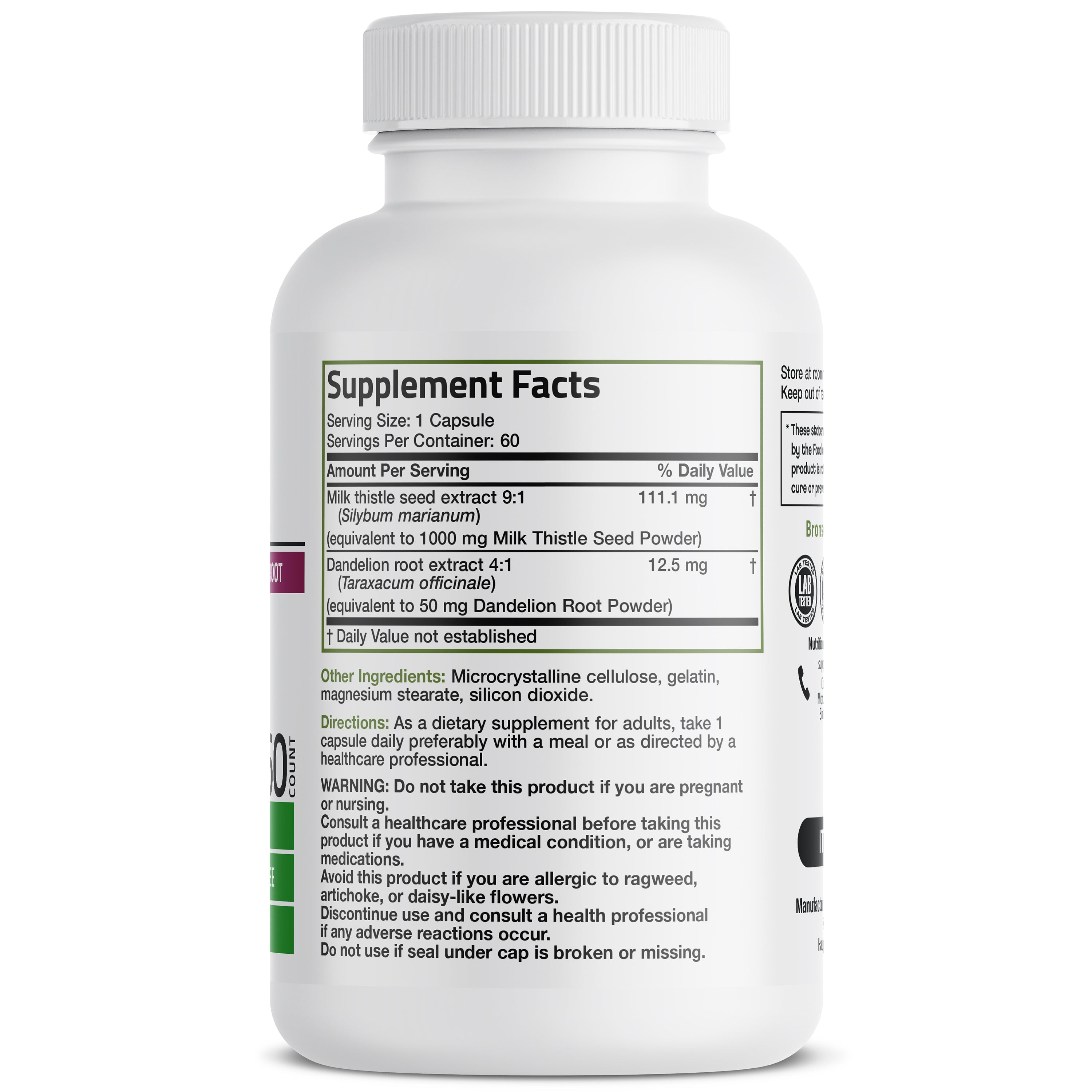Bronson Vitamins Milk Thistle Seed - 1,000 Mg 60 Caps thumbnail 2