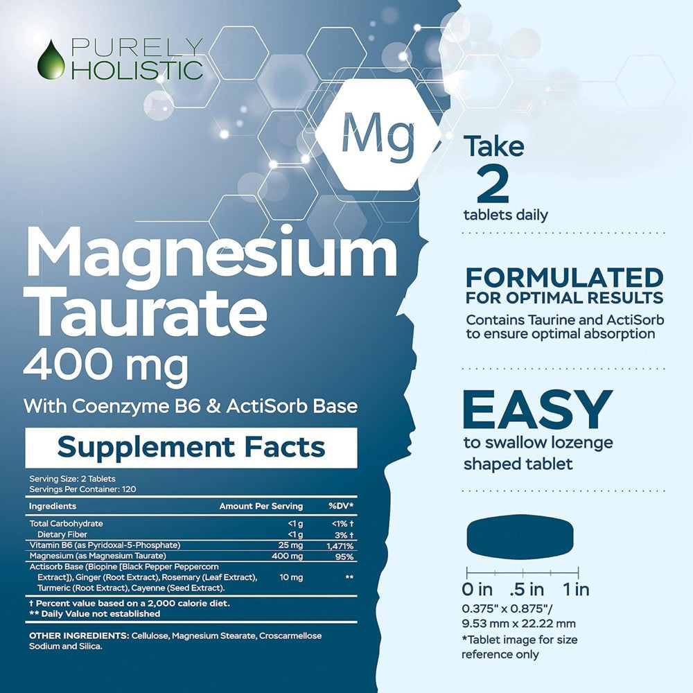 Purely Holistic Magnesium Taurate 400mg with Coenzyme B6 - 240 Tablets thumbnail 2