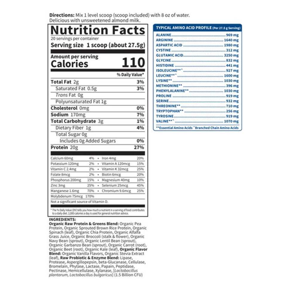 Garden of Life Raw Organic Protein & Greens - Vanilla, 19.4 Oz (550 G) thumbnail 2