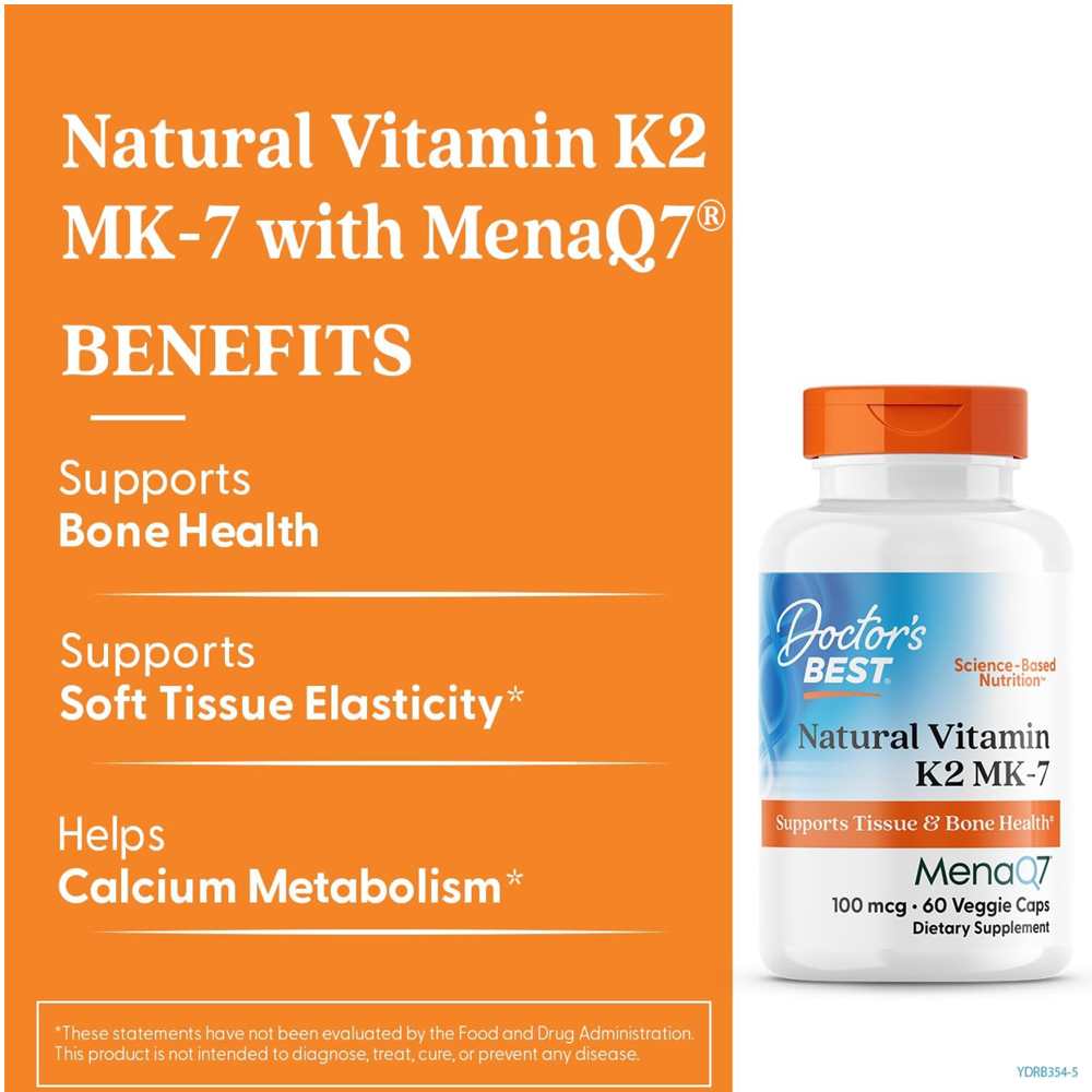 Doctor's Best Natural Vitamin K2 Mk-7 with Mena Q7, 100 Mcg, 60 Veggie Caps thumbnail 2