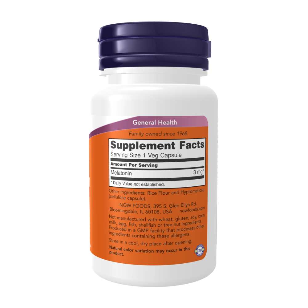 Now Foods Melatonin 3mg – Healthy Sleep Cycle Support – 60 Veg Capsules thumbnail 2