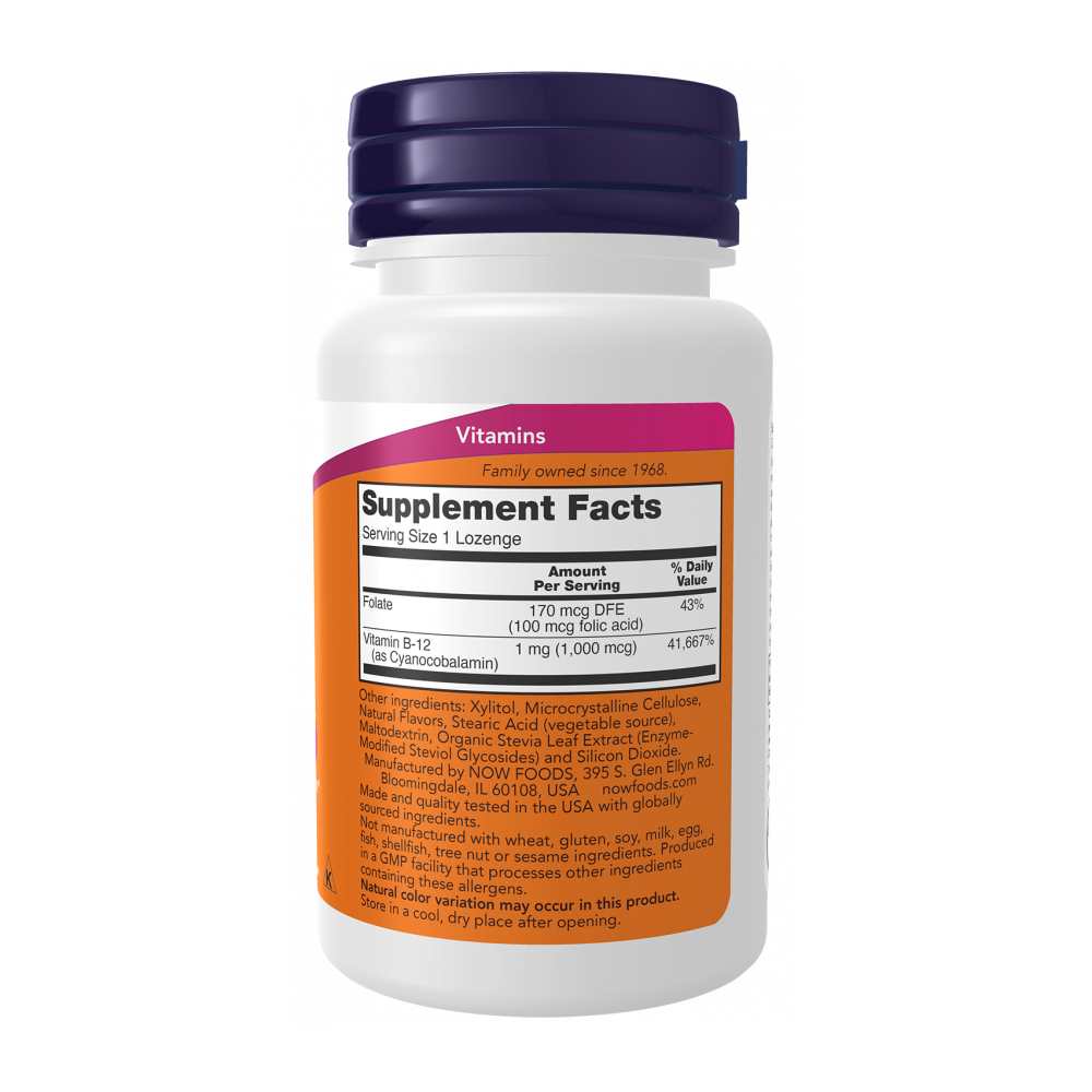 Now Foods B-12 1,000 Mcg – Energy & Nerve Health Support with Folic Acid – 100 Lozenges thumbnail 2