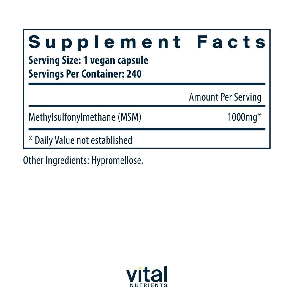 Vital Nutrients Msm 1000mg 240 Caps thumbnail 2