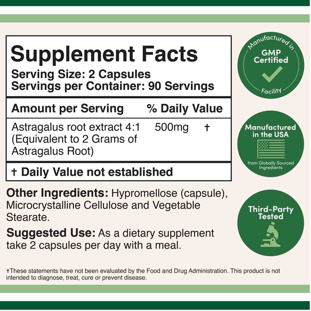 Double Wood Astragalus – 500mg Herbal Immune Support | 180 Veggie Capsules thumbnail 2