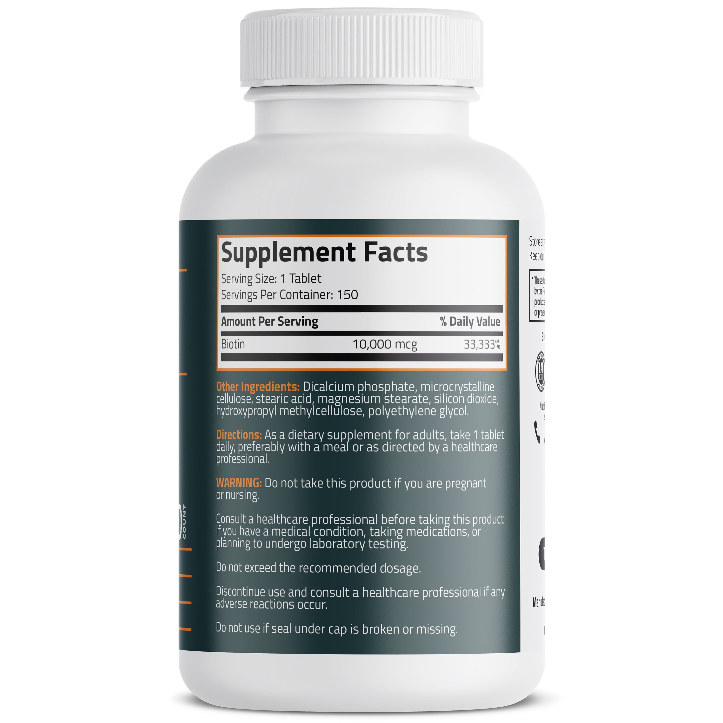 Bronson Vitamins Biotin 10,000 Mcg 150 Tabs thumbnail 3