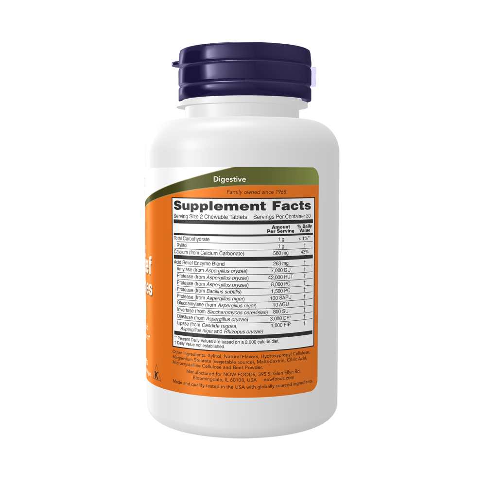 Now Foods Acid Relief with Enzymes – Digestive Health Support – 60 Chewable Tablets thumbnail 2